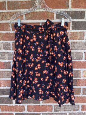 Ann Taylor NWT Floral A-Line Skirt in Black with Orange Print Tie Belt Petite 4